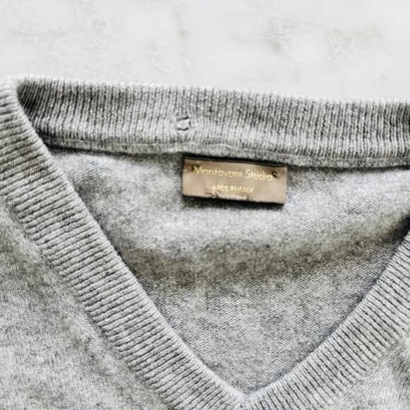 Mantovani Studio Men's Cashmere V-Neck Sweater Pullover Grey Size Medium - Picture 3 of 6